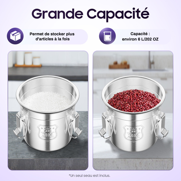 Récipient à céréales en acier inoxydable 6 L/12 l pour la cuisine et la farine d'huile