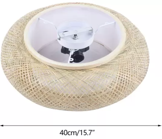 40cm geweven bamboe plafondlamp hanglamp natuurlijke retro lampenkap slaapkamerlamp 3 x E27 voor eetkamerlamp, woonkamerlamp zonder lamp