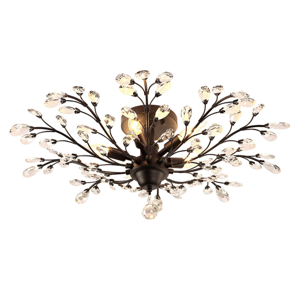 Lustre en métal et cristal antique - Plafonnier - Éclairage classique en forme de fleur - 5 ampoules E14
