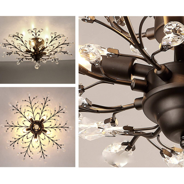 Lustre en métal et cristal antique - Plafonnier - Éclairage classique en forme de fleur - 5 ampoules E14