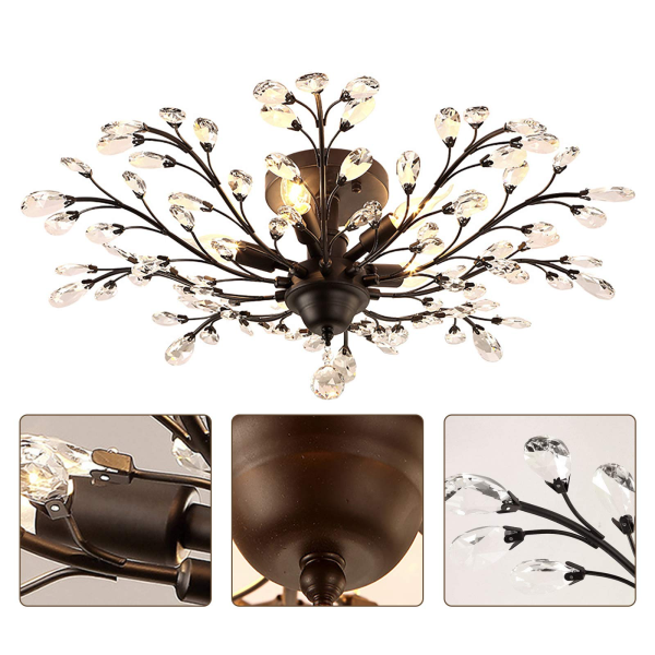 Lustre en métal et cristal antique - Plafonnier - Éclairage classique en forme de fleur - 5 ampoules E14
