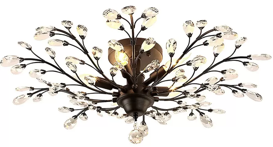 Antieke metalen en kristallen kroonluchter - plafondlamp - klassieke bloemvormverlichting - 5 E14-lampen