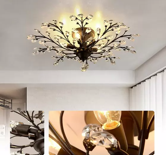 Antieke metalen en kristallen kroonluchter - plafondlamp - klassieke bloemvormverlichting - 5 E14-lampen