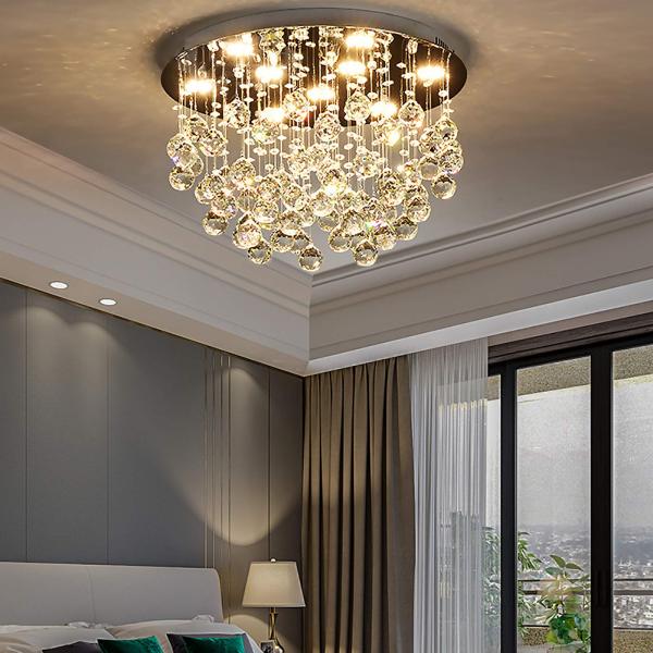 Lustre moderne K9 à 9 lumières en cristal - Lustre encastré moderne pour chambre à coucher, salle à manger, salon