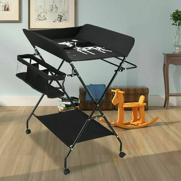 Table à langer pliable pour bébé avec compartiments de rangement, ceinture de sécurité