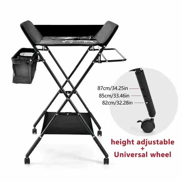 Table à langer pliable pour bébé avec compartiments de rangement, ceinture de sécurité