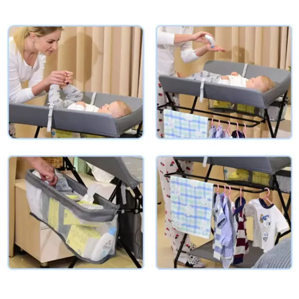 Table à langer pliable pour bébé avec compartiments de rangement, ceinture de sécurité