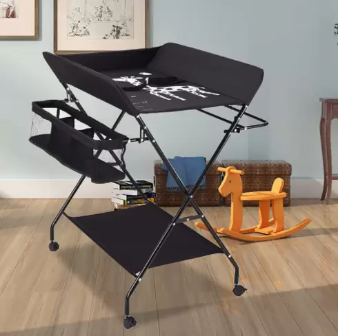 Table à langer pliable pour bébé avec compartiments de rangement, ceinture de sécurité