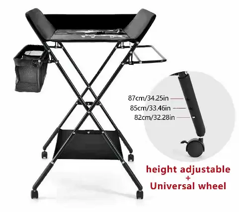 Table à langer pliable pour bébé avec compartiments de rangement, ceinture de sécurité