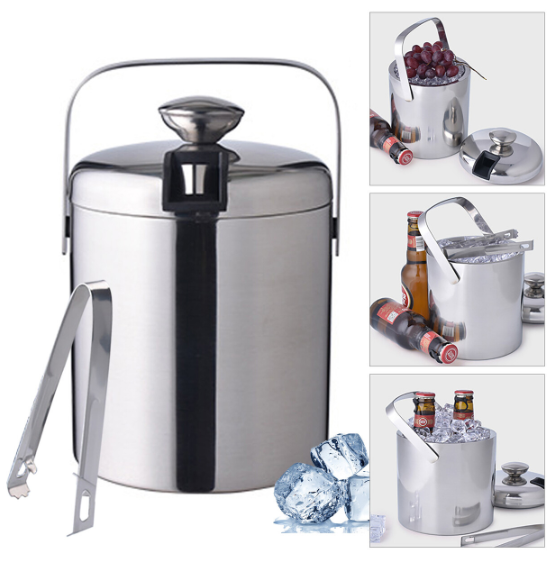 Seau à Glace Isolé Inox 2,8L Avec Couvercle Et Pince à Glaçons - Grand Modèle Pour Fêtes Et Bar