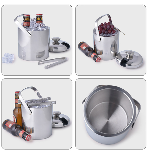 Seau à Glace Isolant 2,8 L En Acier Inoxydable Double Paroi Avec Pince à Glaçons