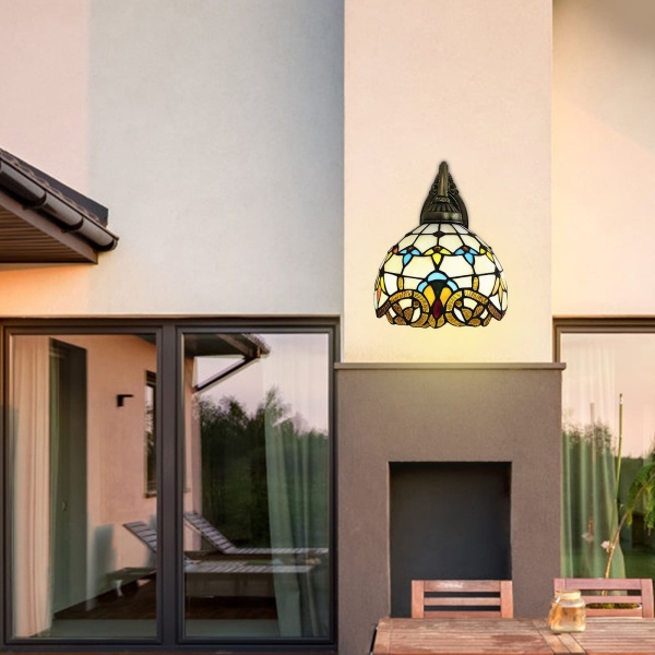 Applique murale rétro style maison de campagne Tiffany - Lampe de chevet avec interrupteur à tirette