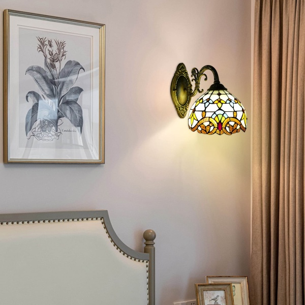 Applique murale rétro style maison de campagne Tiffany - Lampe de chevet avec interrupteur à tirette