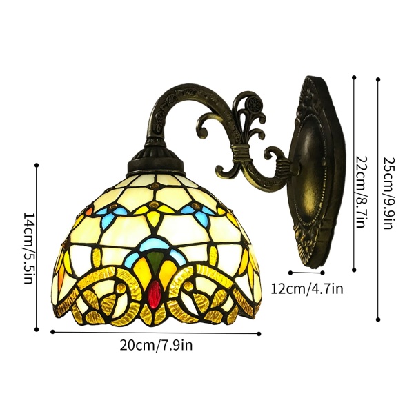 Applique murale rétro style maison de campagne Tiffany - Lampe de chevet avec interrupteur à tirette