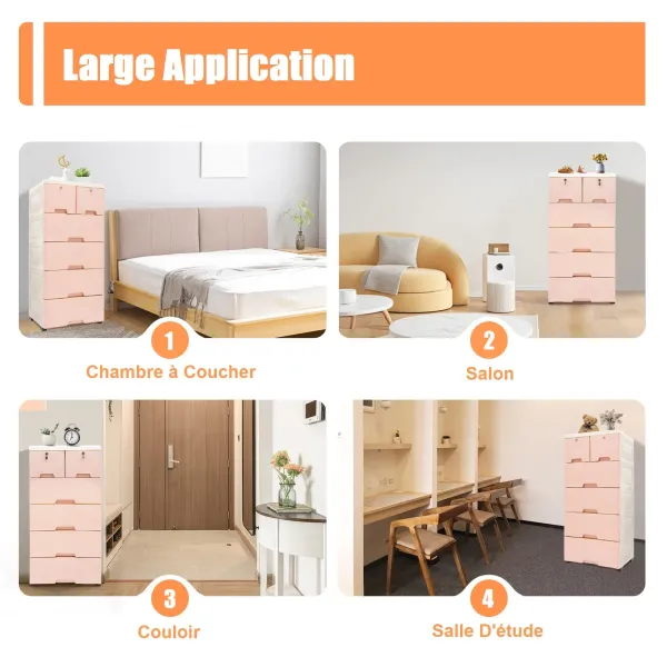 Commode de chevet en plastique avec 6 tiroirs - Avec 4 roues Home (39,7 x 33,8 x 13,8 x 40 cm) - Rose Commode de chevet en plastique avec 6 tiroirs - Avec 4 roues Home (39,7 x 33,8 x 13,8 x 40 cm) - Rose