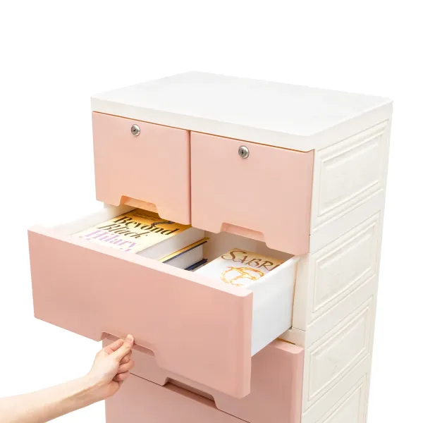 Commode de chevet en plastique avec 6 tiroirs - Avec 4 roues Home (39,7 x 33,8 x 13,8 x 40 cm) - Rose