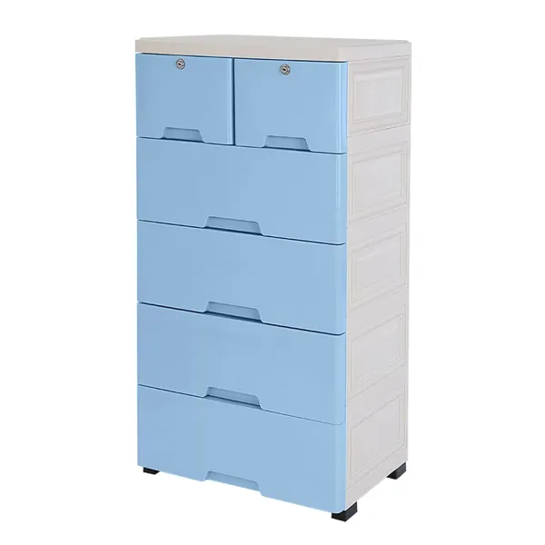 Meuble de rangement à 6 tiroirs en plastique pour chambre à coucher, chambre d'enfant, bleu