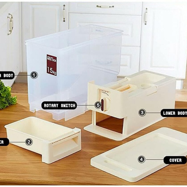 Récipient à riz pour cuisine, distributeur de riz de 15 kg, boîte de rangement alimentaire, gobelet doseur, convient pour le soja, le maïs (beige) Récipient à riz pour cuisine, distributeur de riz de 15 kg, boîte de rangement alimentaire, gobelet doseur, convient pour le soja, le maïs (beige)