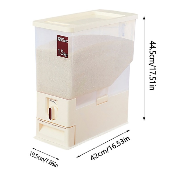 Récipient à riz pour cuisine, distributeur de riz de 15 kg, boîte de rangement alimentaire, gobelet doseur, convient pour le soja, le maïs (beige) Récipient à riz pour cuisine, distributeur de riz de 15 kg, boîte de rangement alimentaire, gobelet doseur, convient pour le soja, le maïs (beige)