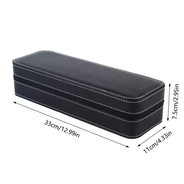 Boîte de rangement pour montres 6/10/12 emplacements avec fermeture éclair portable de voyage en cuir synthétique et flanelle (6 emplacements)