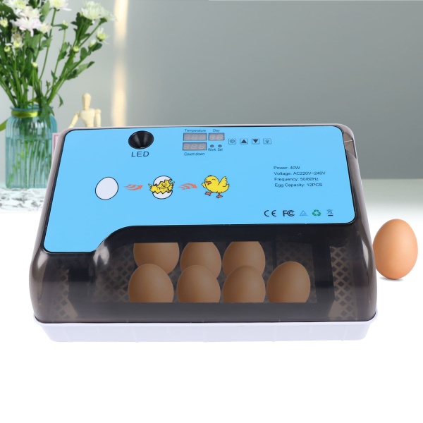 Couveuse 40 W entièrement automatique Couveuse LED Régulateur d'humidité Couverture visible pour Poulet Oie Canard Pigeon Caille Oiseau