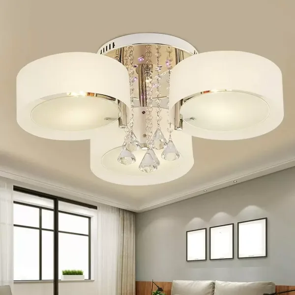 Lustre suspendu lumière LED E27 cristal pendentif lampe plafonnier pour salon salle à manger bar café (3 têtes)