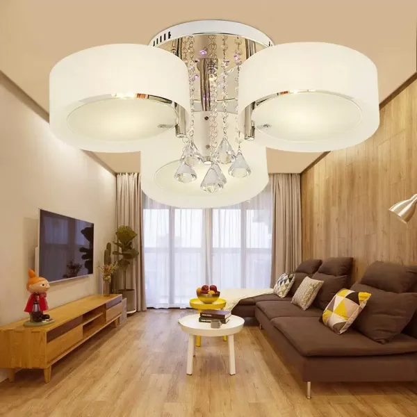 Lustre suspendu lumière LED E27 cristal pendentif lampe plafonnier pour salon salle à manger bar café (3 têtes)