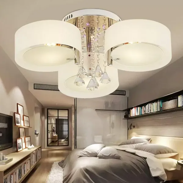 Lustre suspendu lumière LED E27 cristal pendentif lampe plafonnier pour salon salle à manger bar café (3 têtes)