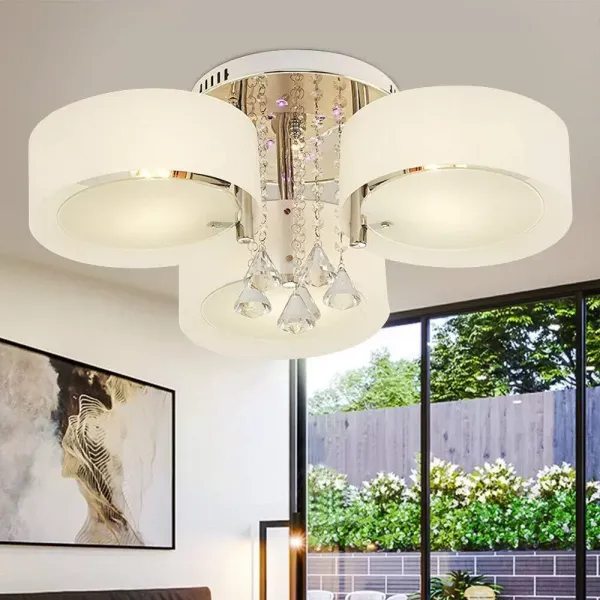 Lustre suspendu lumière LED E27 cristal pendentif lampe plafonnier pour salon salle à manger bar café (3 têtes)