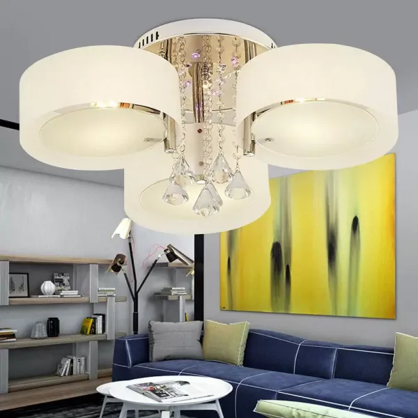 Lustre suspendu lumière LED E27 cristal pendentif lampe plafonnier pour salon salle à manger bar café (3 têtes)
