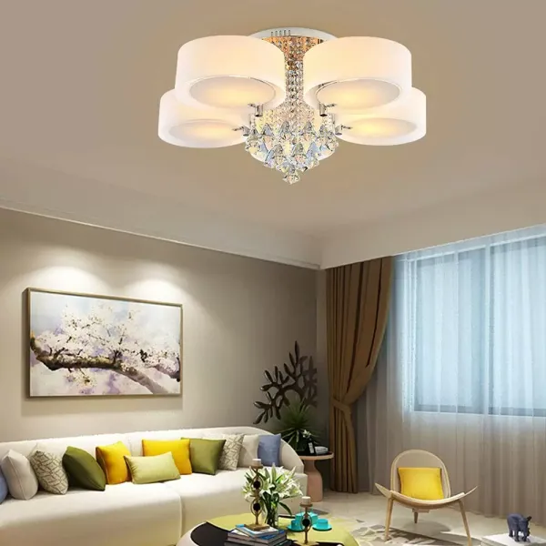 Plafonnier LED en cristal - Moderne - Suspension - Économie d'énergie - Réglable - Avec télécommande (5 têtes)