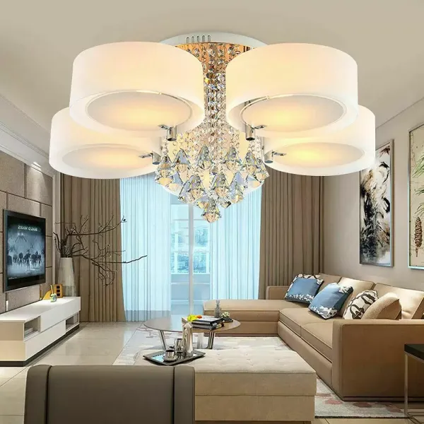 Plafonnier LED en cristal - Moderne - Suspension - Économie d'énergie - Réglable - Avec télécommande (5 têtes)