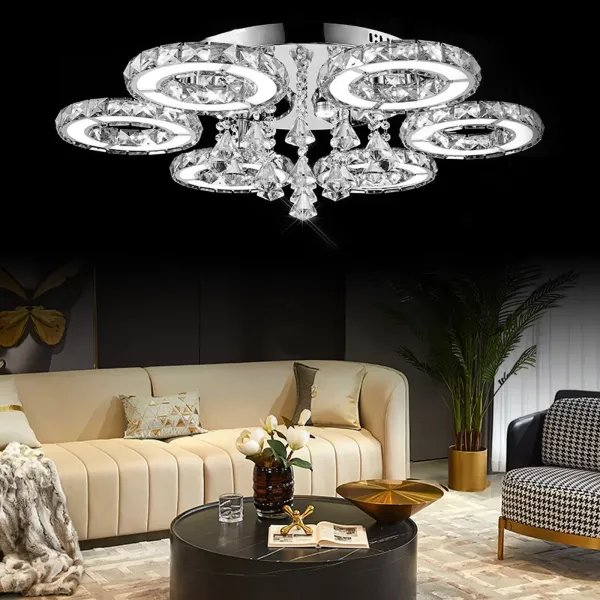 Plafonnier LED en cristal - Intensité variable - Avec télécommande - Moderne - Pour salon, cuisine, chambre à coucher, salle à manger