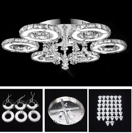 Kristallen LED-plafondlamp, dimbaar, met afstandsbediening, moderne plafondlamp voor woonkamer, keuken, slaapkamer, eetkamer