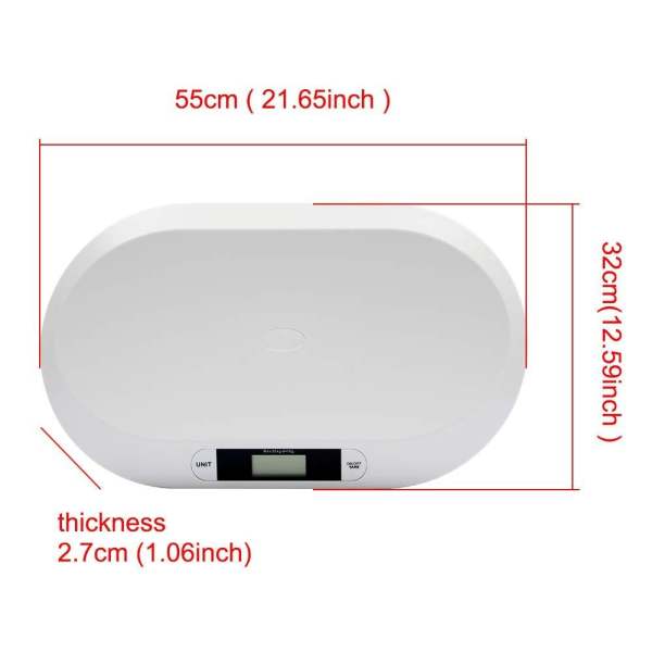 Pèse-bébé électronique numérique 20 kg/44LBS - 55 cm x 32 cm x 3 cm