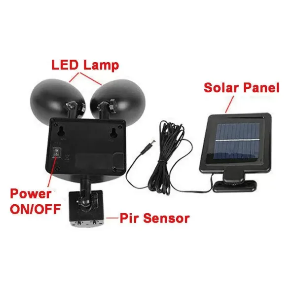 Lampe solaire LED murale avec câble de 5 m, angle réglable, étanche, lampe solaire de jardin avec détecteur de mouvement, lampe murale de sécurité