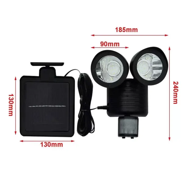 Lampe solaire LED murale avec câble de 5 m, angle réglable, étanche, lampe solaire de jardin avec détecteur de mouvement, lampe murale de sécurité