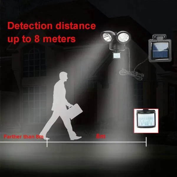 Lampe solaire LED murale avec câble de 5 m, angle réglable, étanche, lampe solaire de jardin avec détecteur de mouvement, lampe murale de sécurité