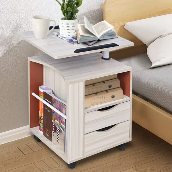 Table d'appoint avec roulettes - Hauteur réglable - Avec rail pratique pour tablette et rangement multi-couches