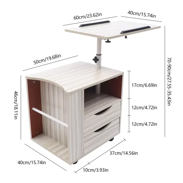 Table d'appoint avec roulettes - Hauteur réglable - Avec rail pratique pour tablette et rangement multi-couches
