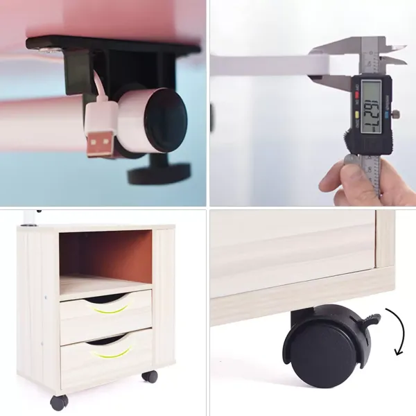 Table d'appoint avec roulettes - Hauteur réglable - Avec rail pratique pour tablette et rangement multi-couches