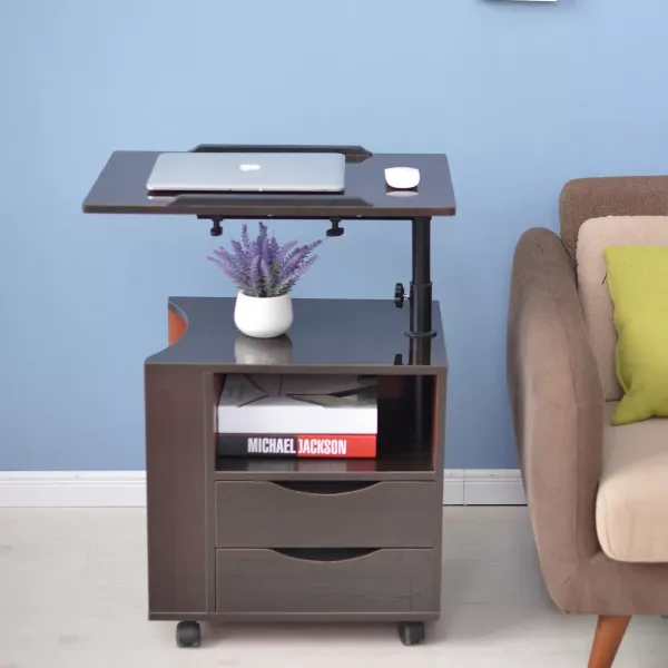 Table d'appoint avec roulettes - Hauteur réglable - Avec rail pratique pour tablette et rangement multi-couches