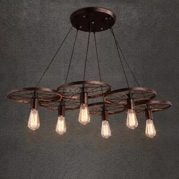 Ampoule à LED en fer - Détails de la lampe E27 rétro en métal - 6 roues - Design Loft Hanging