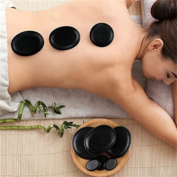 20 Pièces Les pierres de Lave pour un Massage Basalte Kit de Pierres Chaudes avec Boîte Chauffante Hot Stone Massage Chaud pour Spa, Bien-être
