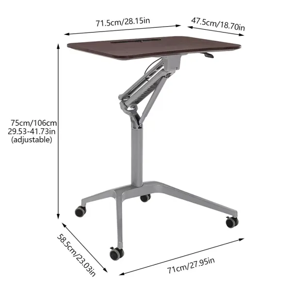 Table à roulettes pour ordinateur portable - Support fixe - Angle réglable en hauteur - Avec roulettes