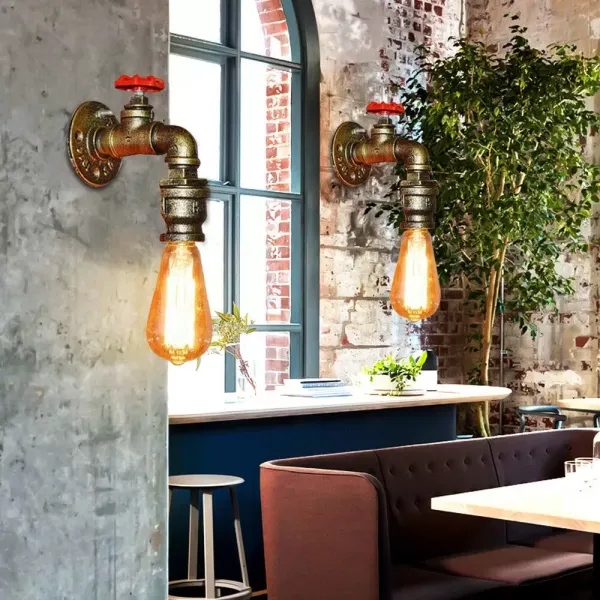 Lot de 2 lampes murales rétro en métal - En forme de tube d'eau - Pour les maisons comme les bars, cafés, gangways.