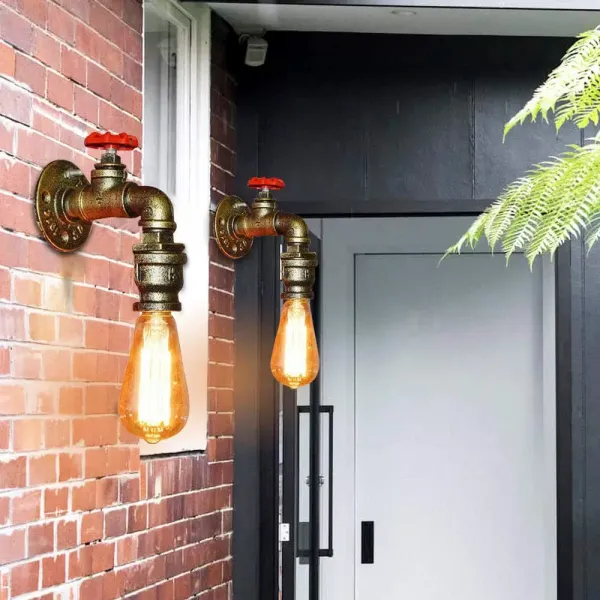 Lot de 2 lampes murales rétro en métal - En forme de tube d'eau - Pour les maisons comme les bars, cafés, gangways.