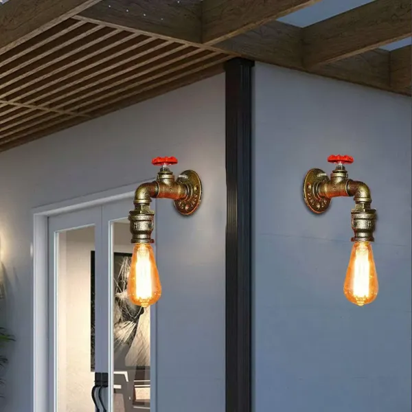 Lot de 2 lampes murales rétro en métal - En forme de tube d'eau - Pour les maisons comme les bars, cafés, gangways.