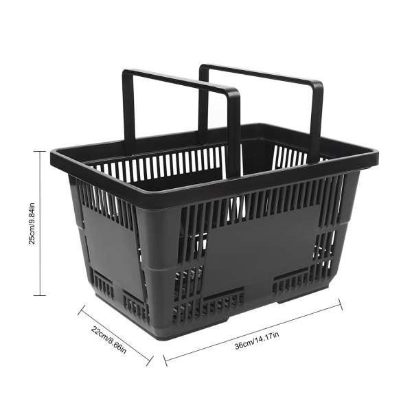 Lot de 12 paniers de courses pliables en plastique Panier d'achat noir grand format avec poignées pour le shopping 36*22*25㎝ Lot de 12 paniers de courses pliables en plastique Panier d'achat noir grand format avec poignées pour le shopping 36*22*25㎝