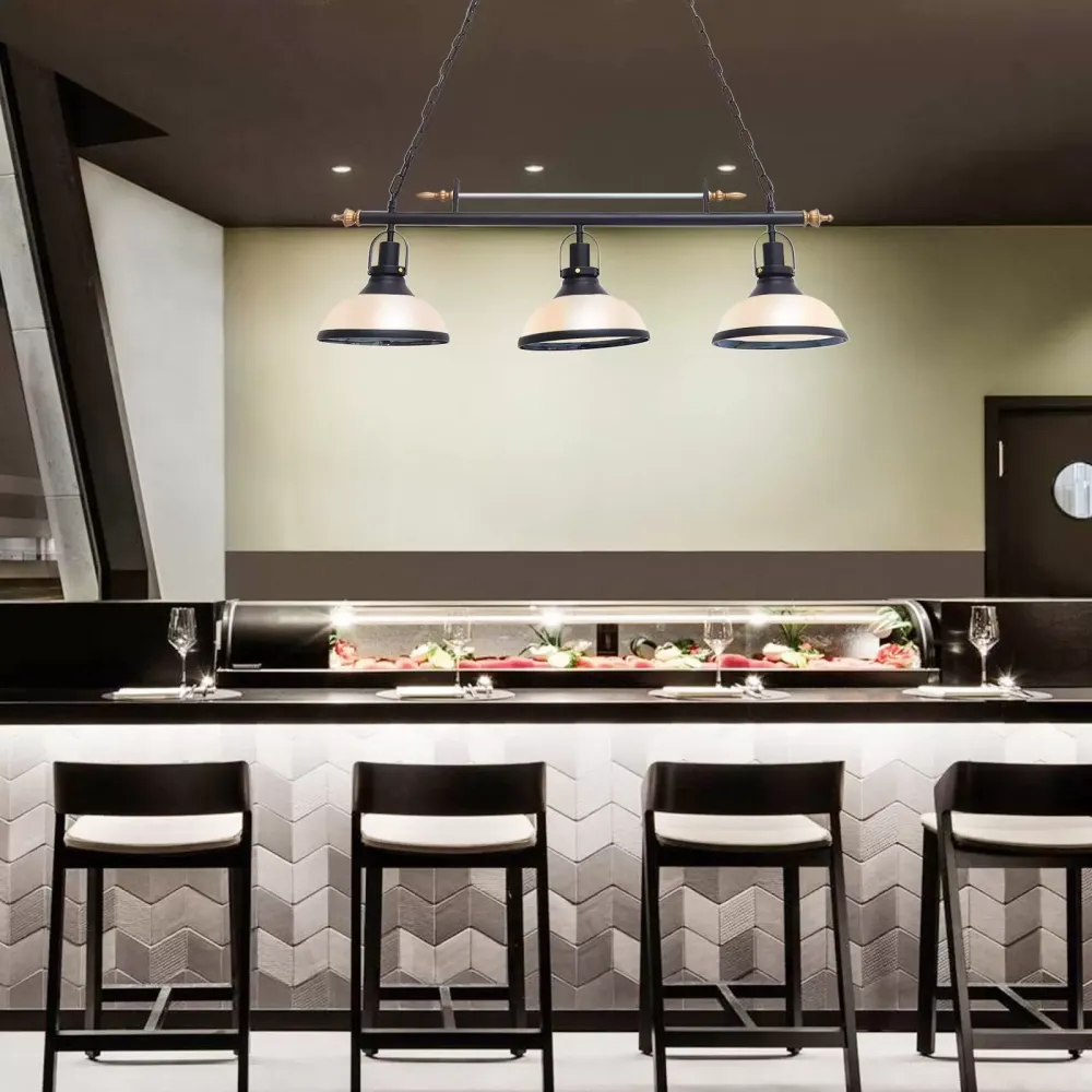 Lampe suspendue rétro pour billard - Lampe de billard industrielle - Châssis avec chaîne noire - Lustre suspendu - Pour table de billard